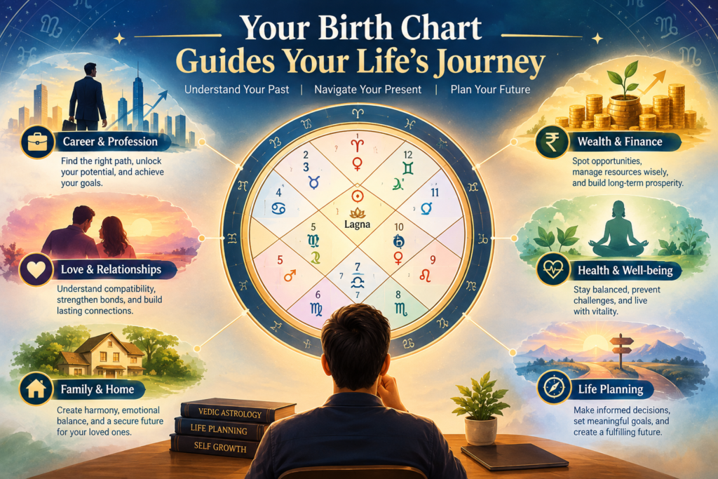 Vedic Astrology birth chart used for traditional career and relationship guidance.